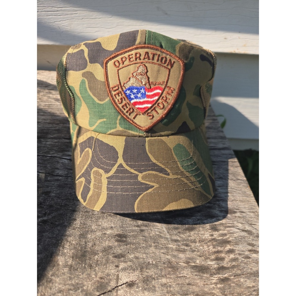 Vintage DESERT STORM Camo Mesh Trucker Hat Baseball Cap Snapback
